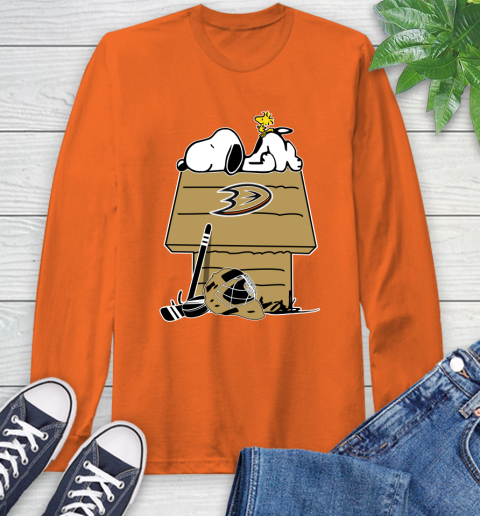 Anaheim Ducks NHL Hockey Snoopy Woodstock The Peanuts Movie Long Sleeve T-Shirt 5