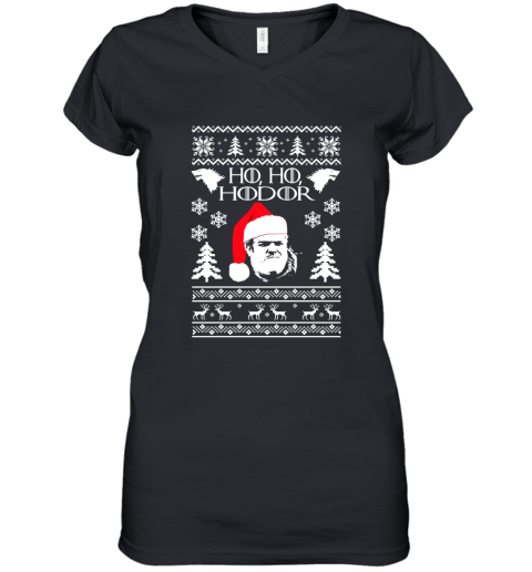 Game Of Thrones Ho Ho Hodor Christmas Women's V-Neck T-Shirt