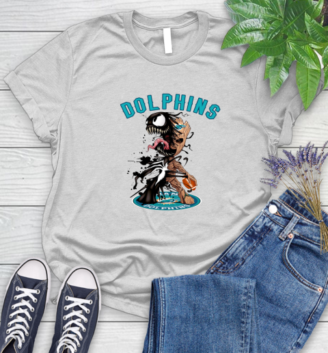 NFL Miami Dolphins Football Venom Groot Guardians Of The Galaxy Women's T-Shirt