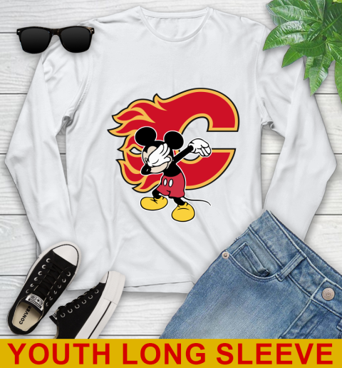 Calgary Flames NHL Hockey Dabbing Mickey Disney Sports Youth Long Sleeve
