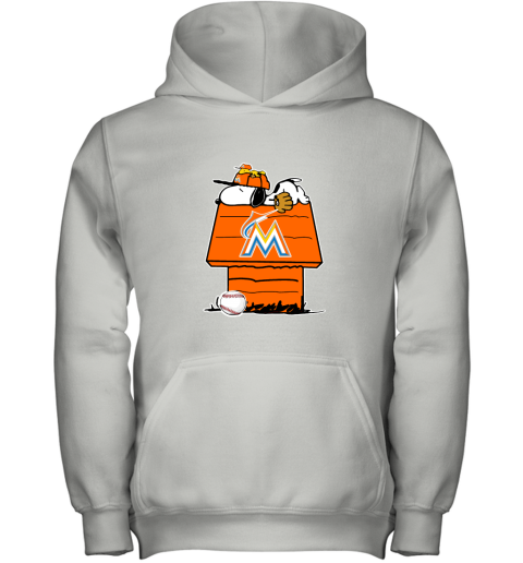 Miami Marlins Snoopy And Woodstock Resting Together MLB Youth Hoodie