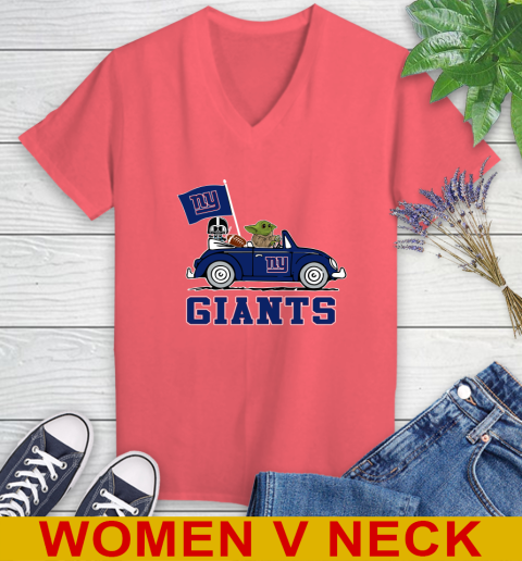 NFL Football New York Giants Darth Vader Baby Yoda Driving Star Wars Shirt Women's V-Neck T-Shirt 7