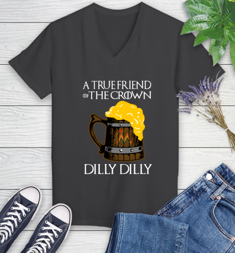 MLB Miami Marlins A True Friend Of The Crown Game Of Thrones Beer Dilly Dilly Baseball Women's V-Neck T-Shirt 8