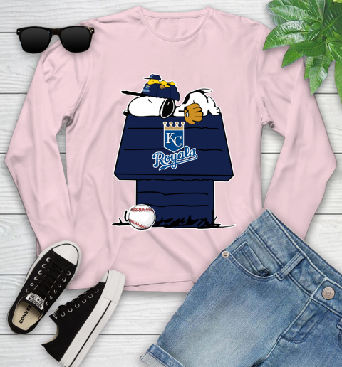 MLB Kansas City Royals Snoopy Woodstock The Peanuts Movie Baseball T Shirt Youth Long Sleeve 10