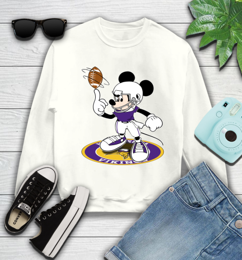 NFL Football Minnesota Vikings Cheerful Mickey Disney Shirt Youth Sweatshirt 2