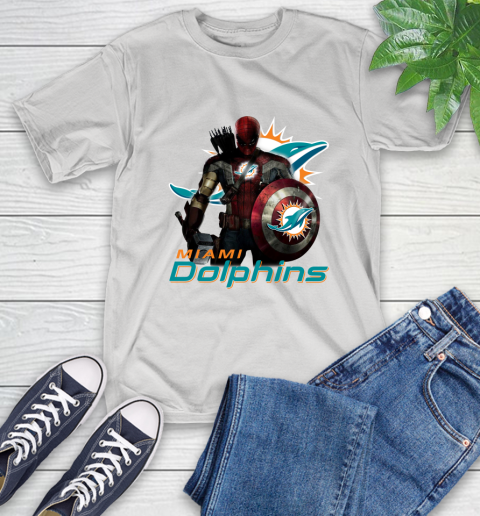 NFL Captain America Thor Spider Man Hawkeye Avengers Endgame Football Miami Dolphins T-Shirt