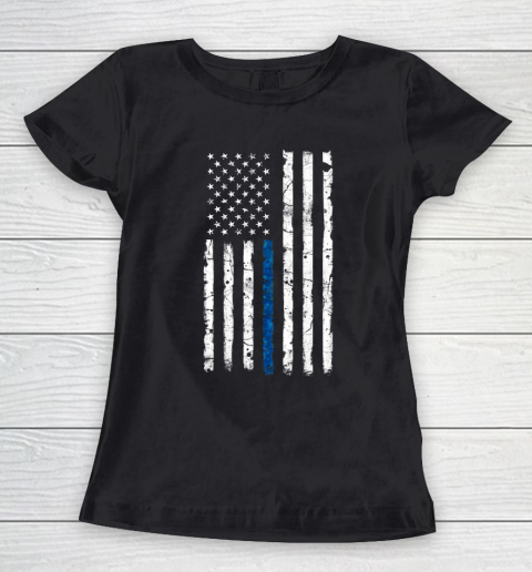 Thin Blue Line America Flag Women's T-Shirt