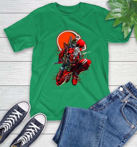 NFL Deadpool Marvel Comics Sports Football Cleveland Browns T-Shirt 7