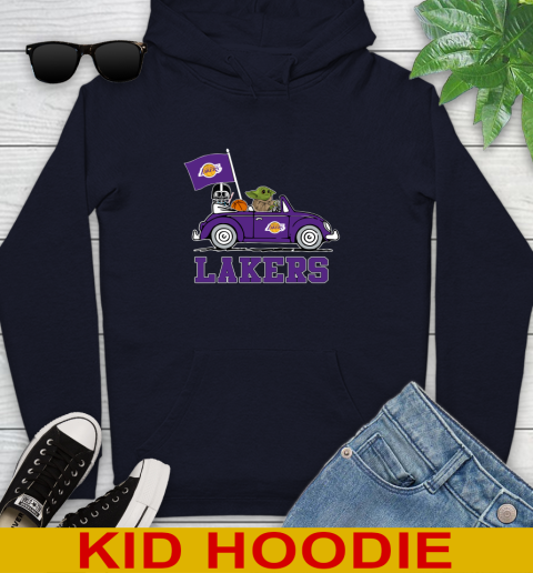 NBA Basketball Los Angeles Lakers Darth Vader Baby Yoda Driving Star Wars Shirt Youth Hoodie 4