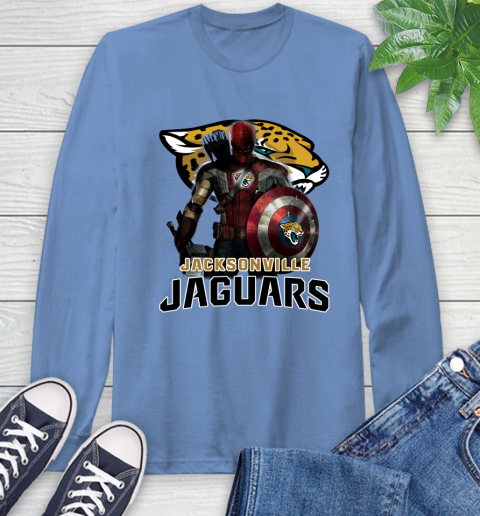 NFL Captain America Thor Spider Man Hawkeye Avengers Endgame Football Jacksonville Jaguars Long Sleeve T-Shirt 11