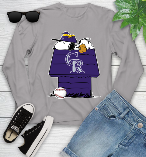 MLB Colorado Rockies Snoopy Woodstock The Peanuts Movie Baseball T Shirt Youth Long Sleeve 5