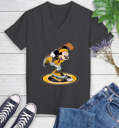 NHL Hockey Pittsburgh Penguins Cheerful Mickey Disney Shirt Women's V-Neck T-Shirt 7