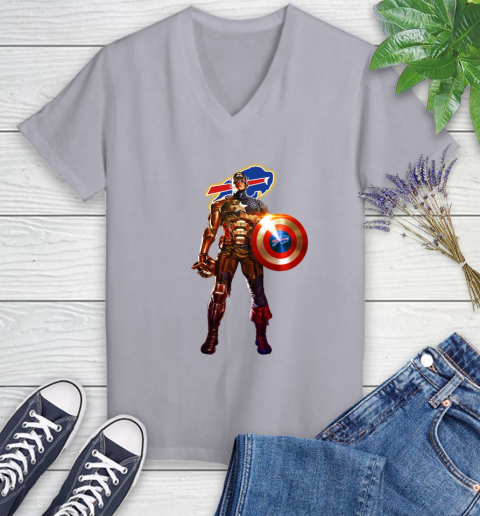 NFL Captain America Marvel Avengers Endgame Football Sports Buffalo Bills Women's V-Neck T-Shirt 4