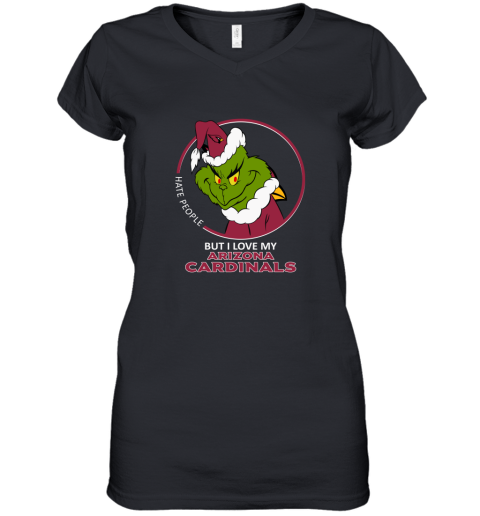 I Hate People But I Love My Arizona Cardinals Grinch NFL Women's V-Neck T-Shirt