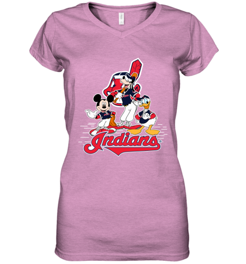 MLB Cleveland Indians Mickey Mouse Donald Duck Goofy Baseball T Shirt  Women's V-Neck T-Shirt