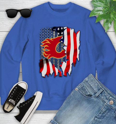 Calgary Flames NHL Hockey American Flag Youth Sweatshirt 7