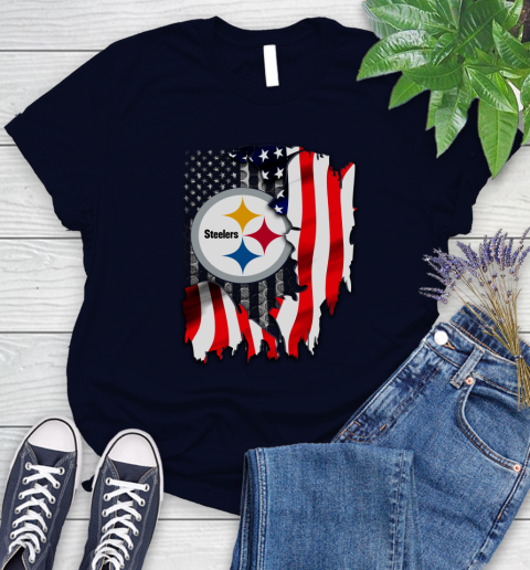 Pittsburgh Steelers NFL Football American Flag Women's T-Shirt 2