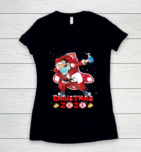 Boston Red Sox Funny Santa Claus Dabbing Christmas 2020 MLB Women's V-Neck T-Shirt
