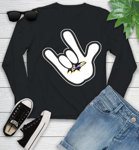 Baltimore Ravens NFL Football Mickey Rock Hand Disney Youth Long Sleeve 2
