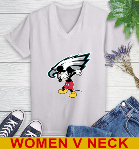 Philadelphia Eagles NFL Football Dabbing Mickey Disney Sports Women's V-Neck T-Shirt