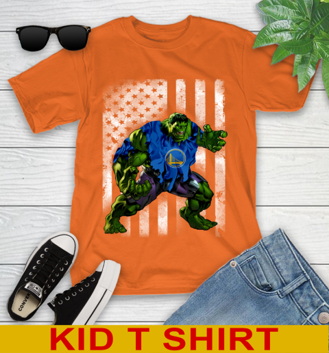Golden State Warriors Hulk Marvel Avengers NBA Basketball American Flag Youth T-Shirt 8