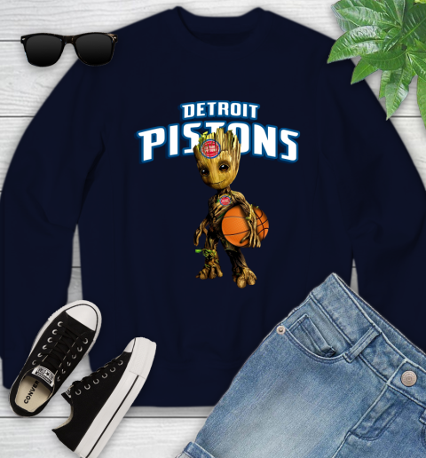 Detroit Pistons NBA Basketball Groot Marvel Guardians Of The Galaxy Youth Sweatshirt 3