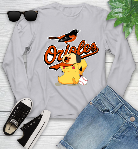 MLB Pikachu Baseball Sports Baltimore Orioles Youth Long Sleeve 5