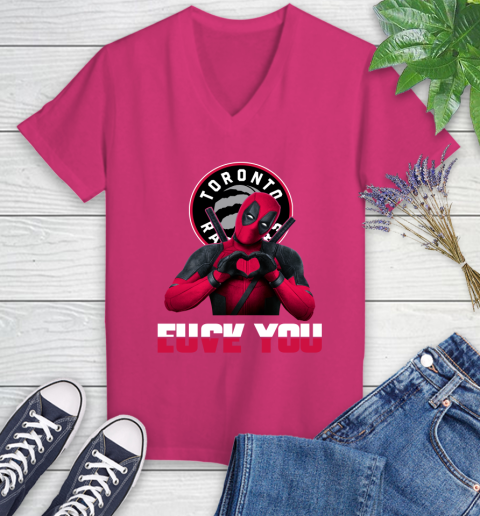 NBA Toronto Raptors Deadpool Love You Fuck You Basketball Sports Women's V-Neck T-Shirt 9