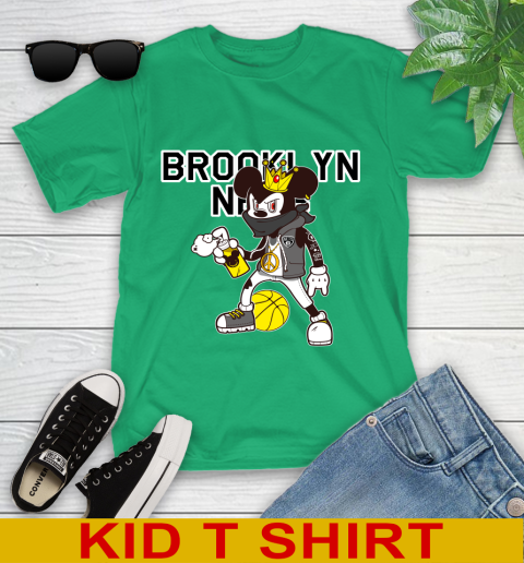 Brooklyn Nets NBA Basketball Mickey Peace Sign Sports Youth T-Shirt 6