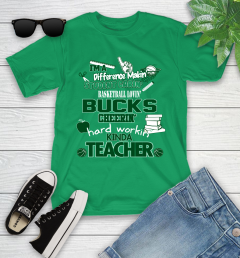 Milwaukee Bucks NBA I'm A Difference Making Student Caring Basketball Loving Kinda Teacher Youth T-Shirt 8