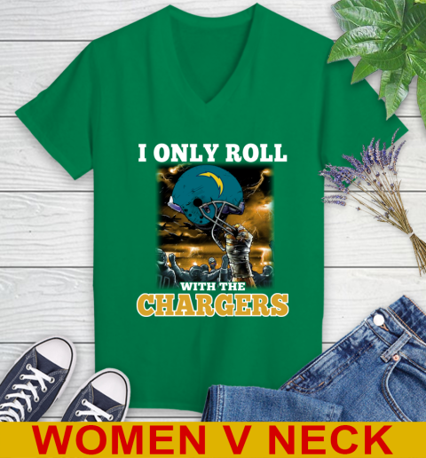 Los Angeles Chargers NFL Football I Only Roll With My Team Sports Women's V-Neck T-Shirt 5