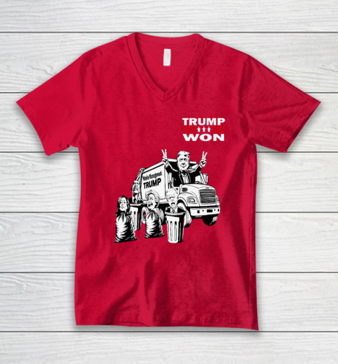 Trump Won Trump Waste Management Funny Trump Garbage Truck V-Neck T-Shirt 5