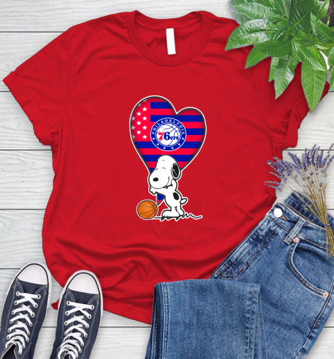 Philadelphia 76ers NBA Basketball The Peanuts Movie Adorable Snoopy Women's T-Shirt 9