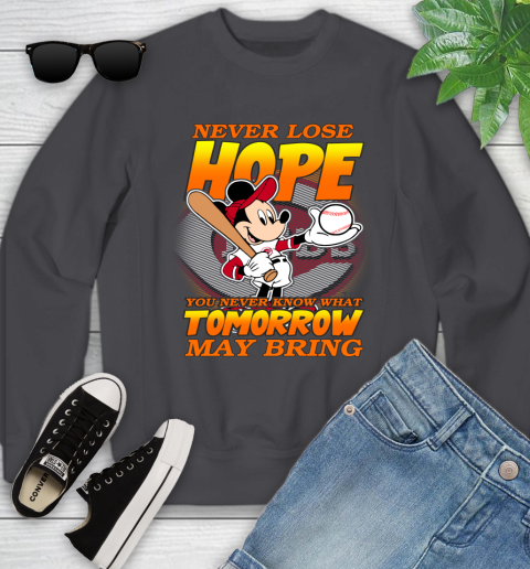 Cincinnati Reds MLB Baseball Mickey Disney Never Lose Hope Youth Sweatshirt 5
