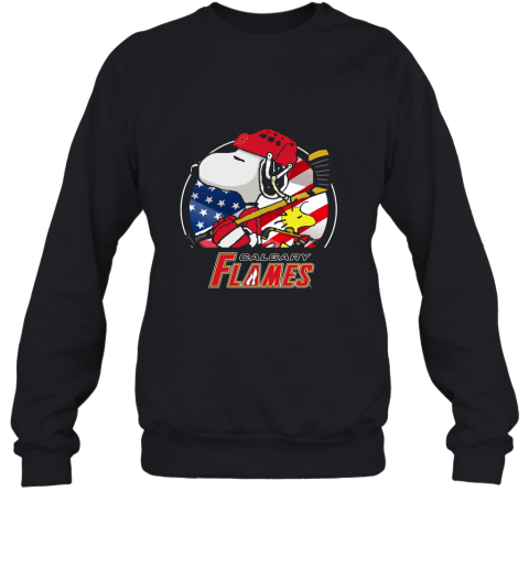 Calgary Flames Ice Hockey Snoopy And Woodstock NHL Sweatshirt