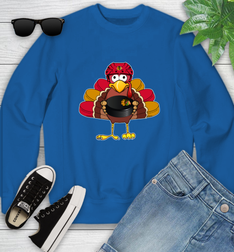 Chicago Blackhawks Turkey Thanksgiving Day Youth Sweatshirt 8