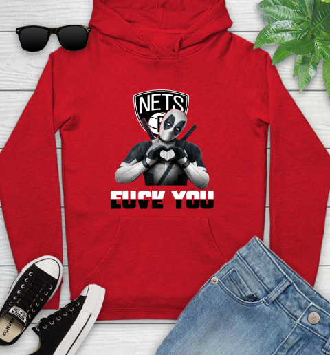 NBA Brooklyn Nets Deadpool Love You Fuck You Basketball Sports Youth Hoodie 12