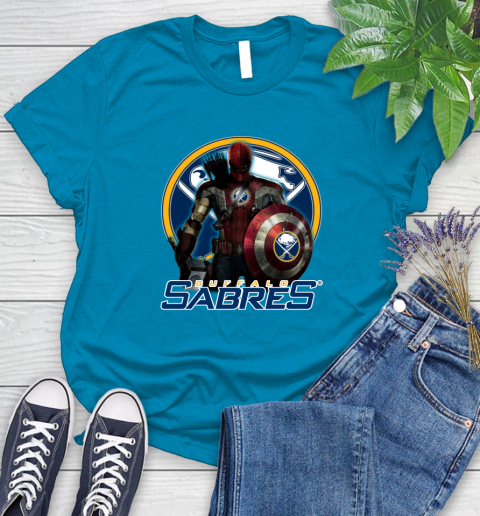 NHL Captain America Thor Spider Man Hawkeye Avengers Endgame Hockey Buffalo Sabres Women's T-Shirt 7