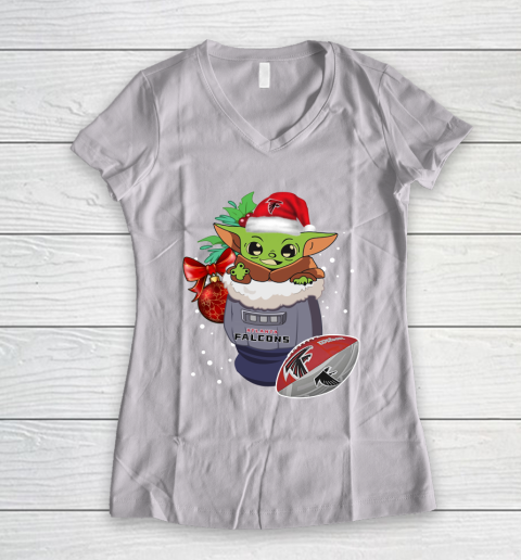 Atlanta Falcons Christmas Baby Yoda Star Wars Funny Happy NFL Women's V-Neck T-Shirt 2