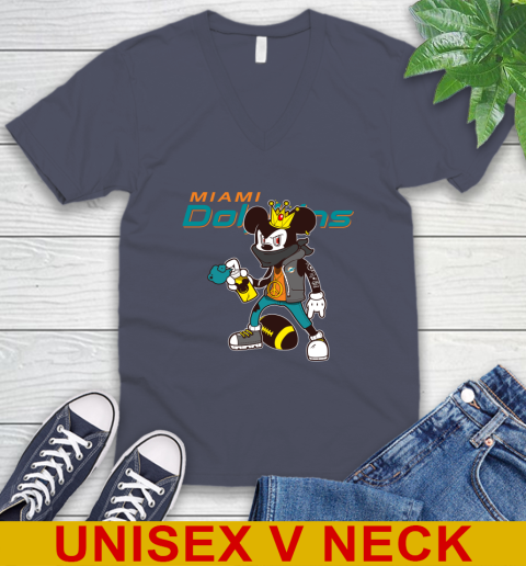 Miami Dolphins NFL Football Mickey Peace Sign Sports V-Neck T-Shirt 8