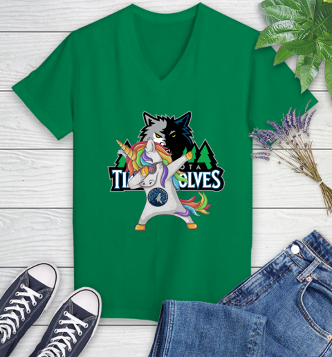 Minnesota Timberwolves NBA Basketball Funny Unicorn Dabbing Sports Women's V-Neck T-Shirt 5