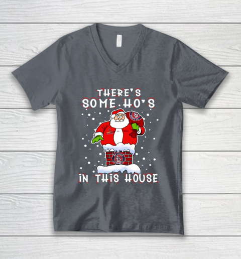 St.Louis Cardinals Christmas There Is Some Hos In This House Santa Stuck In The Chimney MLB V-Neck T-Shirt 4