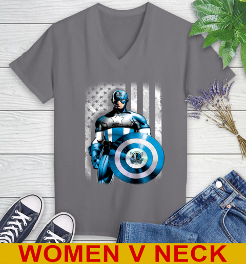 Dallas Mavericks NBA Basketball Captain America Marvel Avengers American Flag Shirt Women's V-Neck T-Shirt 11