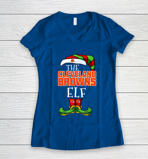Cleveland Browns Christmas ELF Funny NFL Women's V-Neck T-Shirt 7