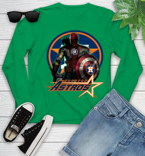 MLB Captain America Thor Spider Man Hawkeye Avengers Endgame Baseball Houston Astros Youth Long Sleeve 6