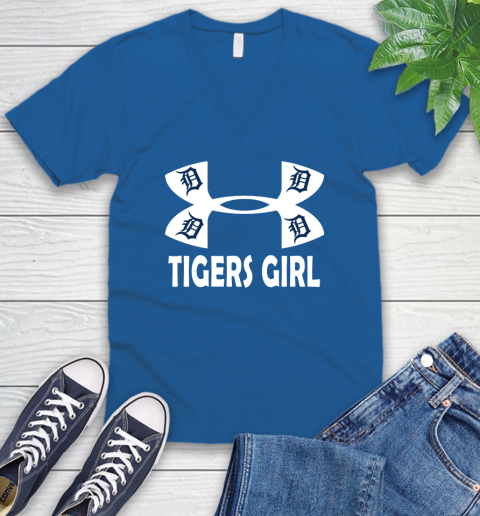 MLB Detroit Tigers Girl Under Armour Baseball Sports V-Neck T-Shirt 5