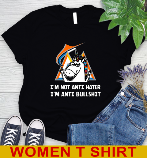 Miami Marlins MLB Baseball Unicorn I'm Not Anti Hater I'm Anti Bullshit Women's T-Shirt 2