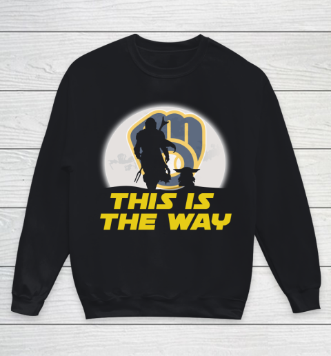 Milwaukee Brewers MLB Baseball Star Wars Yoda And Mandalorian This Is The Way Youth Sweatshirt