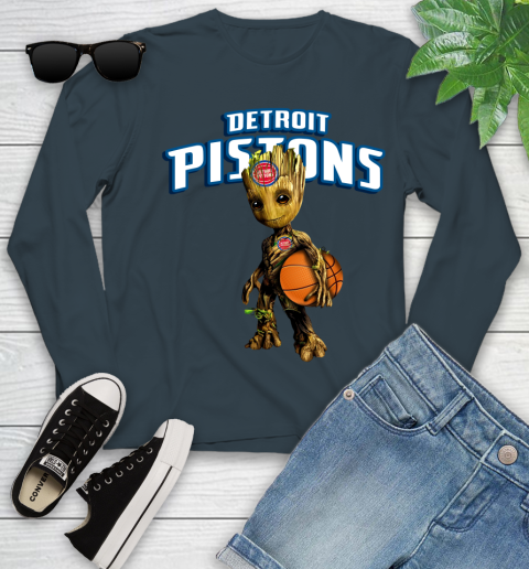 Detroit Pistons NBA Basketball Groot Marvel Guardians Of The Galaxy Youth Long Sleeve 8