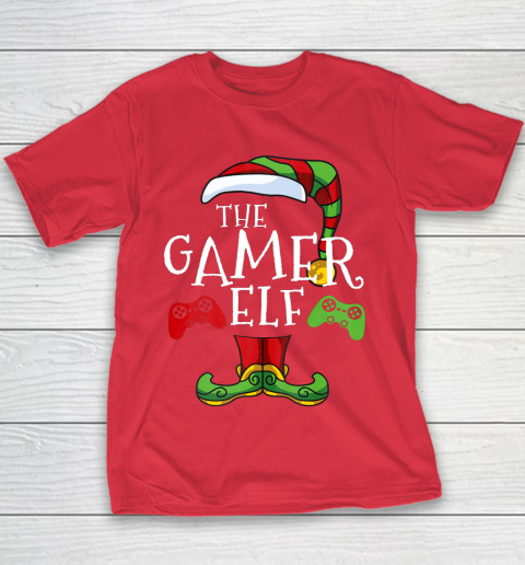 Gamer Elf Family Matching Christmas Funny Gaming Pajama Youth T-Shirt 7